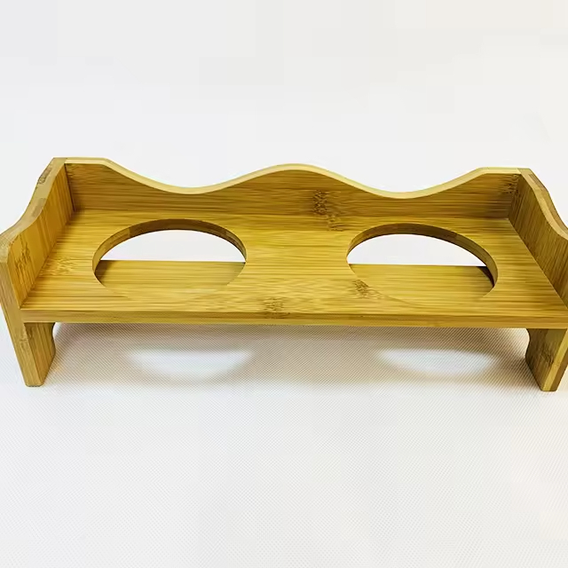 Wholesale Durable Portable Wood Pet Bowls Double Dog Bowl Cat Feeder Modern Style Rectangle Shape Space Saving Customizable