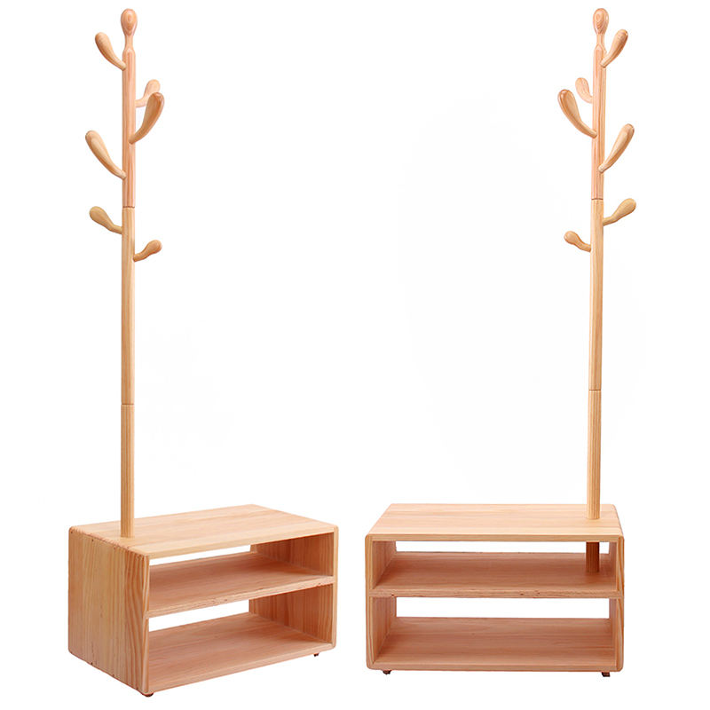 Ree Bud Modern Wooden Shoe Rack Bench Integrated Design Clothes Hanger Hanging Hats Backpacks Customizable Color Home Decoration