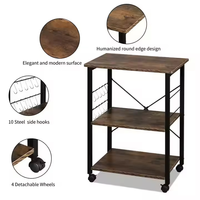 Custom Three-Level Steel and Wood Combined Bowl Rack for Kitchen Oven Storage for Kitchen Islands & Carts