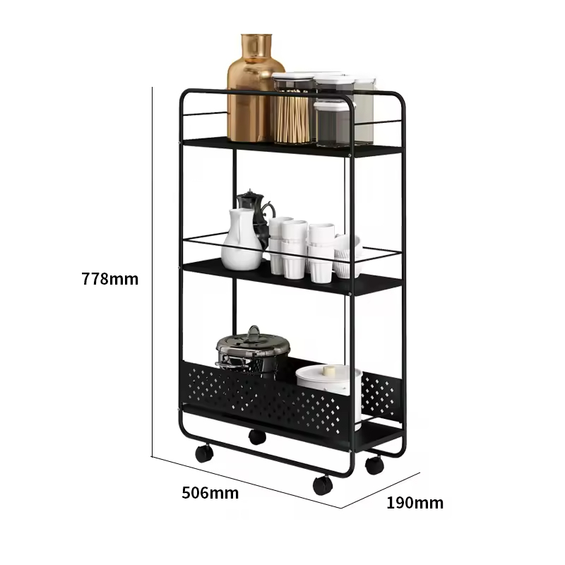 Custom 3-Tier Metal Utility Rolling Kitchen Storage Cart Narrow Refrigerator Slim Carts for Kitchen Use