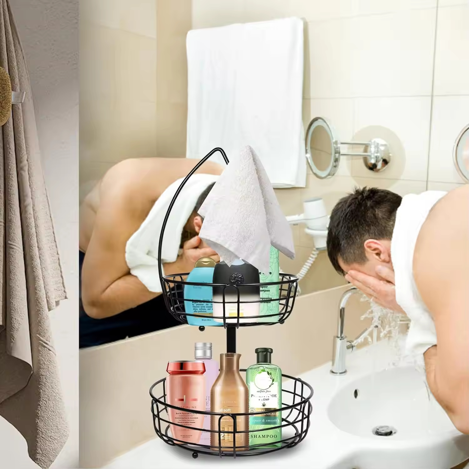 Custom 2 Tier Detachable High- Fruit Bowl With Banana Hanger for Kitchen Fruit Basket