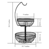 Custom 2-Tier Sturdy Metal Fruit and Vegetable Basket with Banana Hanger 2 Layers Kitchen Counter Fruit Bowls for Food Use