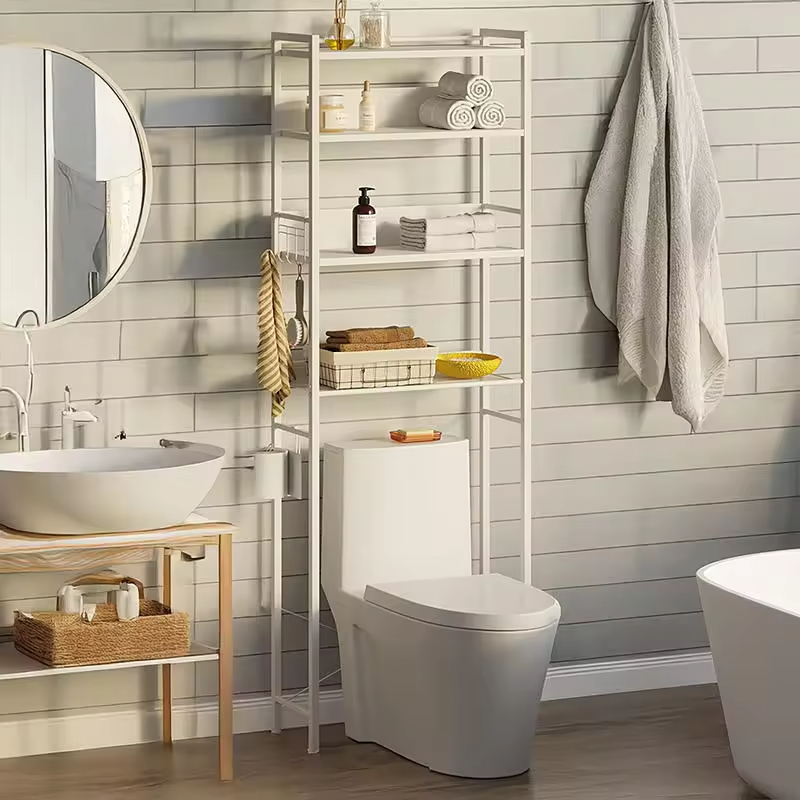 Modern 4-Shelf Bathroom Storage Organizer Factory Custom Over-Toilet Corner Stand Space-Saving Rack for Home Use
