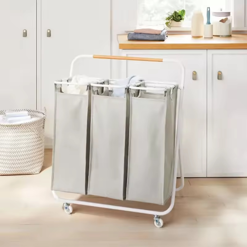 Factory OEM&ODM Fabric Canvas Collapsible Laundry Basket Storage Solid Color Folding With Wheels Laundry Storage Basket