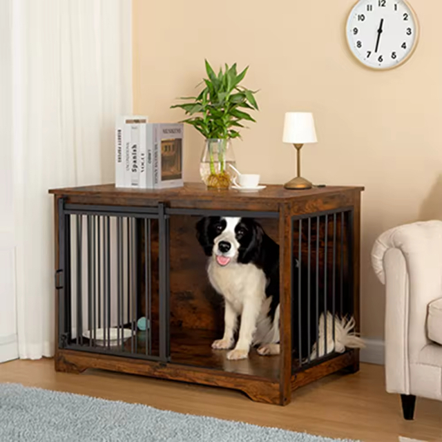 Vintage ODM&OEM Heavy-Duty Metal & Wood Dog Crate with Sliding Barn Door Customizable Color Movable Storage for Tools
