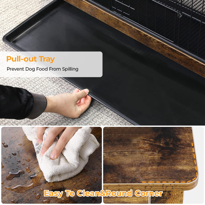 Heavy-Duty Wooden Dog Crate Furniture Indoor End Table Night Stand with Removable Tray Easy Standing Installation for Tools