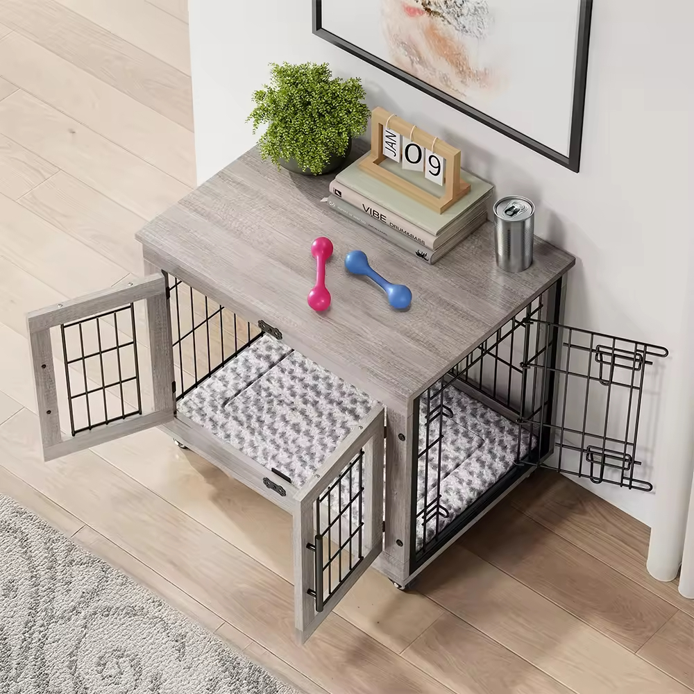 OEM&ODM Steel and Wood Large 32.5"L X 22.1"W X 25.2"H Dog Cage Metal Kennels Backyard Stackable Dog Cage Panels for Dog Crate