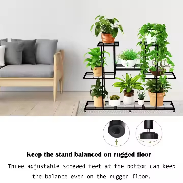 Customized 4-Tier Indoor Metal Plant Stand Multi-Purpose Flower Pot Shelf Rack Black Corner Plant Stand Storage Holders Racks