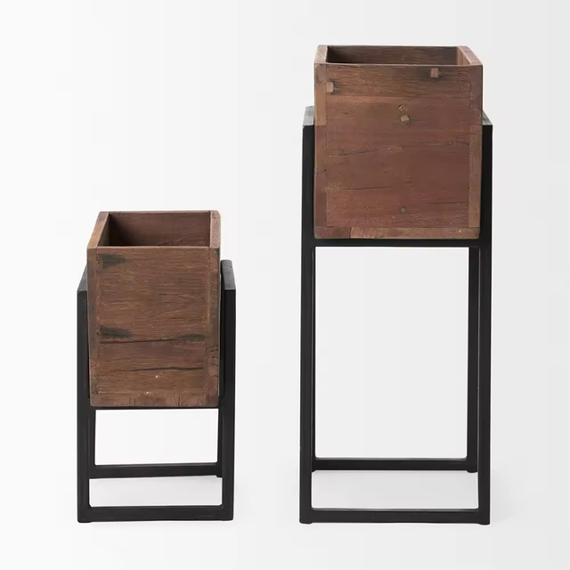 Factory Customizable Wood Steel Plant Stand Antique Black Finish Wall Mounted Multifunctional Storage Flower Pot Rack for