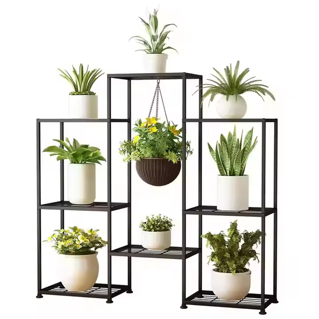 Customized Modern Eco-Friendly Indoor/Outdoor Tall Plant Shelf Black Wood Metal Multi-Tier with Stand for Flower Pots & Planters