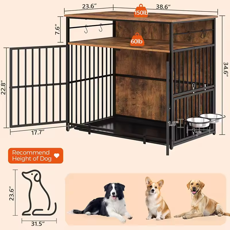 Factory Custom Large Dog Crate Furniture Heavy Duty Stainless Steel Powder-Coated Kennel Storage Box End Side Table Plastic Tray