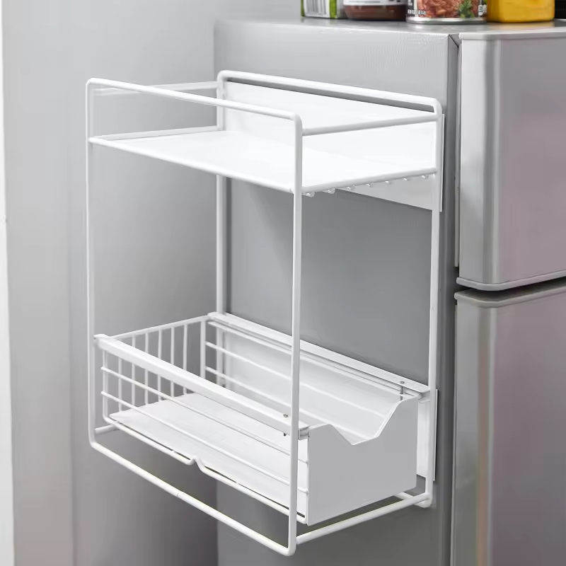 Modern Simple Single-Tier Metal Rack Magnetic Absorbing Iron Art Shelving for Kitchen Refrigerator Side Clutter Storage Bathroom