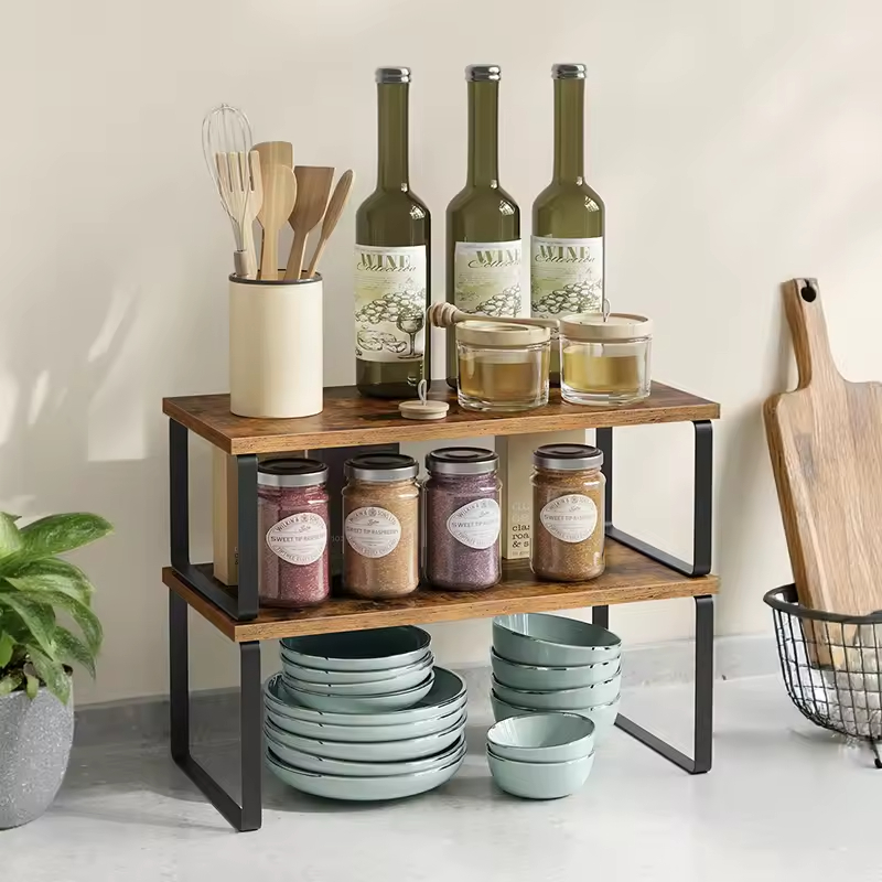 Metal Minimalist Carbon Steel Cabinet Organizer Shelf Single Tier Kitchen Counter Spice Rack Wall Mounted Detachable Expandable