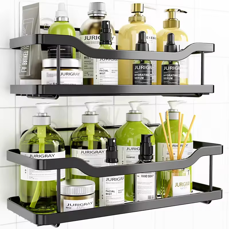 Rustproof Metal Iron No Drill Shower Organiser Suction Cup Bathroom and Kitchen Storage Accessory for Spice Organization