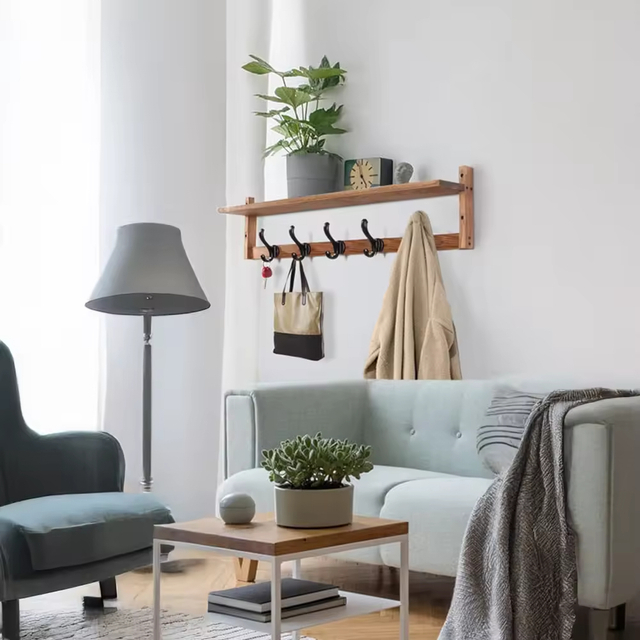 Modern Wooden Wall Hanger with Hooks - Multi-Use Tool Organizer, Space-Saving Eco Design