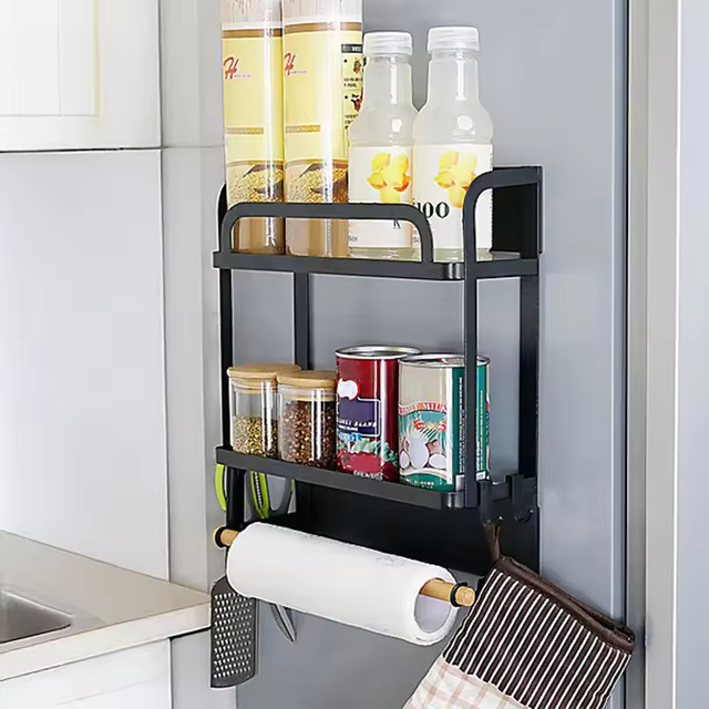 Single-Tier Kitchen Magnetic Refrigerator Storage Rack Wall-Mounted Hanger Shelf for Spices Metal Fridge Holder
