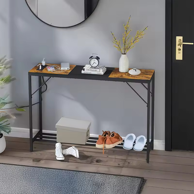 Custom 5 Tier Storage Console Table with Charging Station Industrial Narrow Sofa Nightstand with Entryway Features