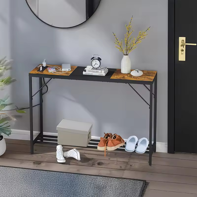 Custom 5 Tier Storage Console Table with Charging Station Industrial Narrow Sofa Nightstand with Entryway Features