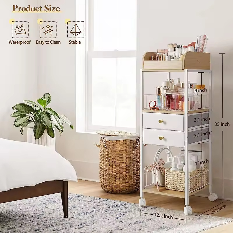 Direct Sales From Manufacturer Cosmetics Storage Box Wheels Floor-to-Ceiling Shelving for Kitchen Tableware Beverage Storage