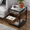 Contemporary 2-Layer Glass Top End Table with Drawer Shelf for Dining in Living Rooms Bedrooms Offices Hotels Factory ODM & OEM