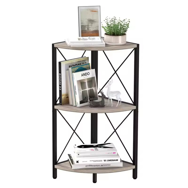 Factory Custom 3-Tiers Solid Wood Top Bookcase with Metal Base for Sofa Bed Side Versatile & Convenient Bookshelf