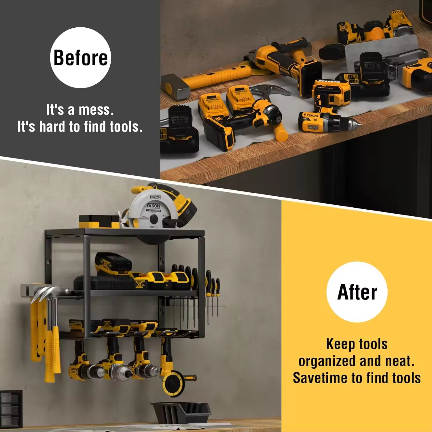 Heavy-Duty Carbon Steel Three-Layer Rectangle Strong Load-Bearing Modern Power Tools Storage Box Wall-Mounted Garage Shelf