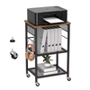 Factory Direct Sales 3-layer Stainless Steel Mobile Printer Stand Modern Printer Cart with Wheels and 2 Hooks Storage Rack