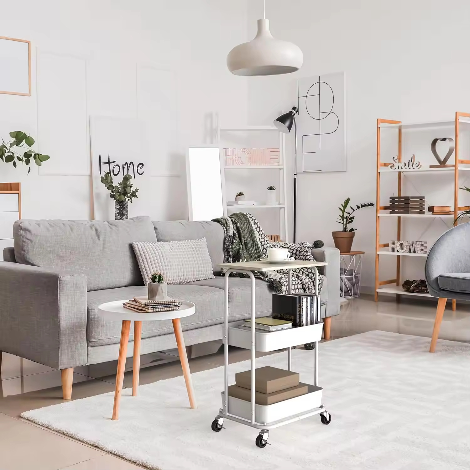 Custom Houseware 2-Tier Rolling Utility Cart with Top Board Heavy Duty Rolling Storage Carts Utility Carts