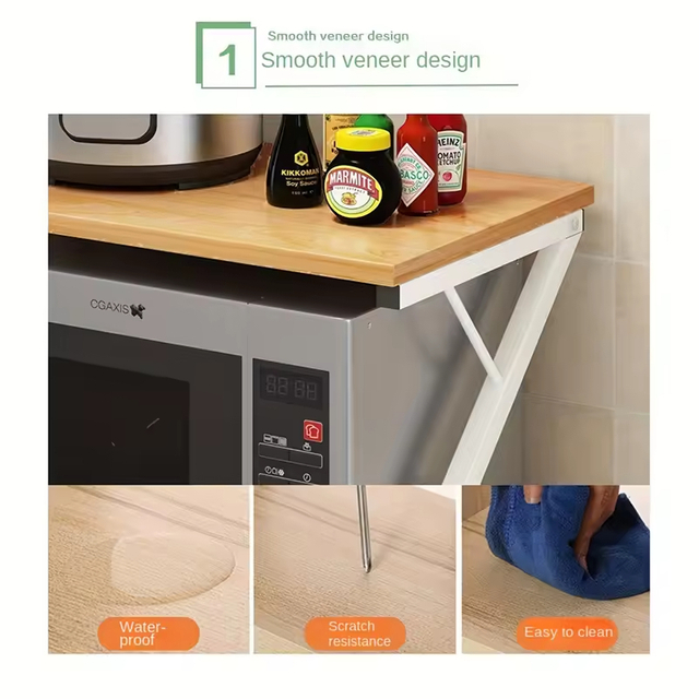 Custom Fruit and Vegetable Storage Rack with 2 Shelves Table Top Thickened Metal and Wood Modern Design Customizable Color