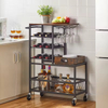 5-Layer Eco-Friendly Industrial Rolling Floor Type Non-folding Kitchen Service Cart Metal Wood Wine Storage Glass Racks