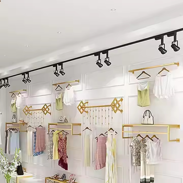 Clothes Shop Display Rack Standing Clothing Rack Decorative Metal Garment Rack with Storage Shelf Waterproof Bathroom Wardrobe