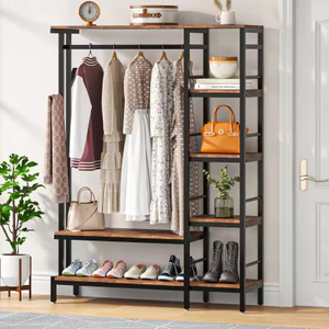 Manufacturer Custom Hot-selling Storage Clothes Rack Multi-function Steel and Wood Structure Clothes Display Rack