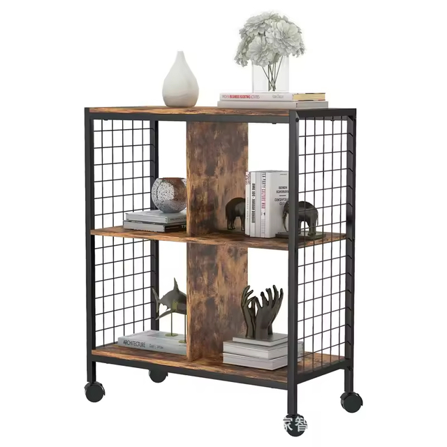 Custom Two-Tier Metal Wood Modern Freestanding Kitchen & Living Room Display Storage Rack with Power Charging Customizable Color