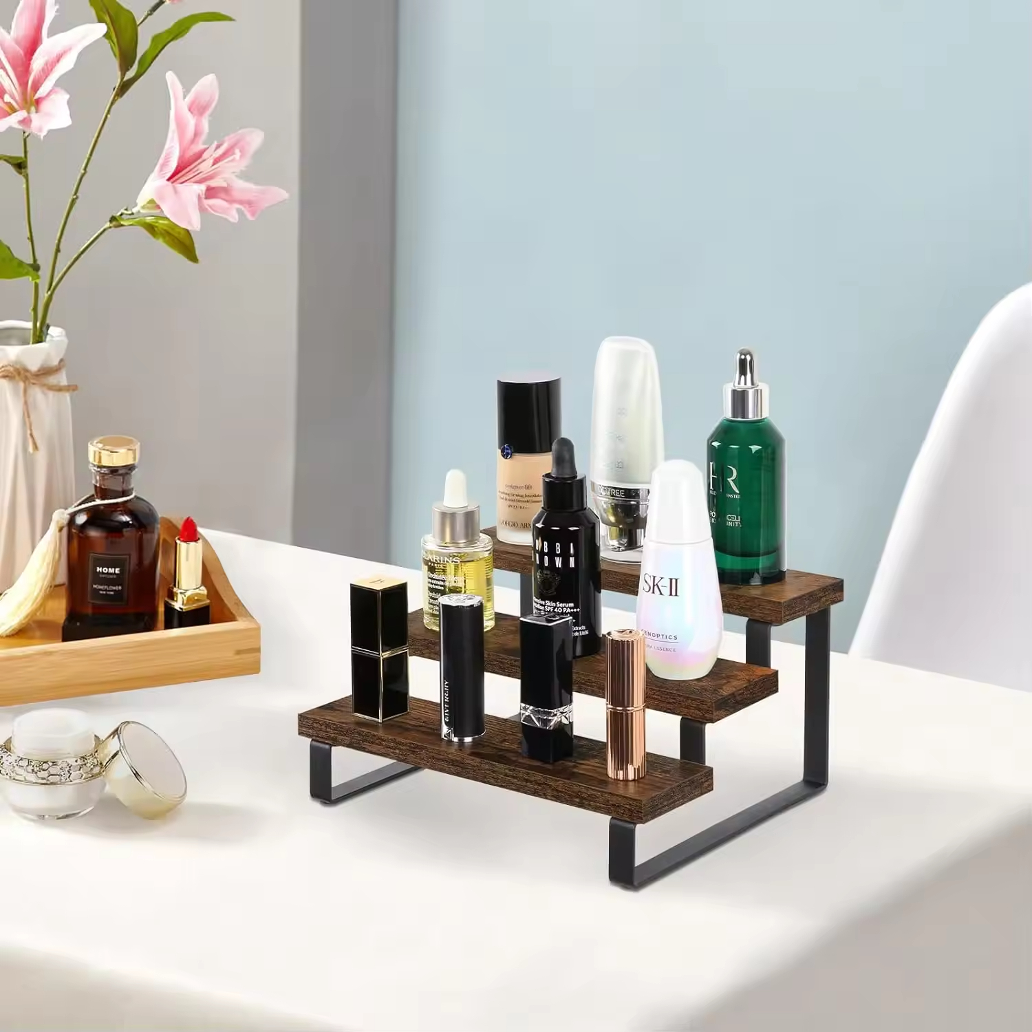 Wooden Standing Type Non-Folding Display Stand Five Layers and Above Kitchen Counter Seasoning Rack Countertop Shelving