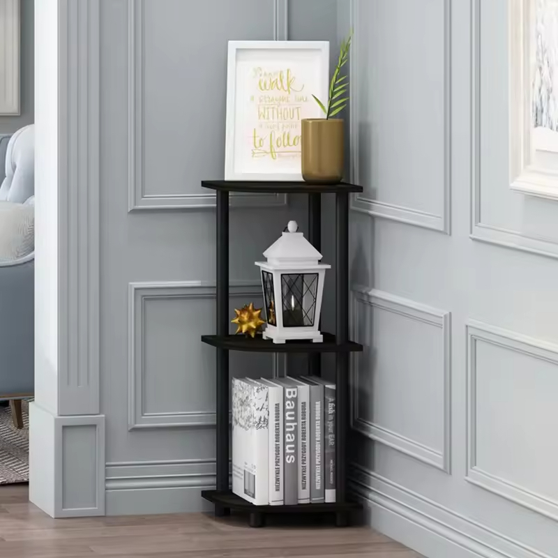 Factory Custom Carbon Steel Three-Layer Spine Display Shelf Space-Saving Book Storage Rack Living Room Corner Bookcase