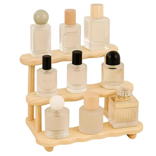 3-Tier Solid Wood Modern Display Shelf Model 20251010 for Home Cafe Use Store Showcase Perfumes Action Figures Black