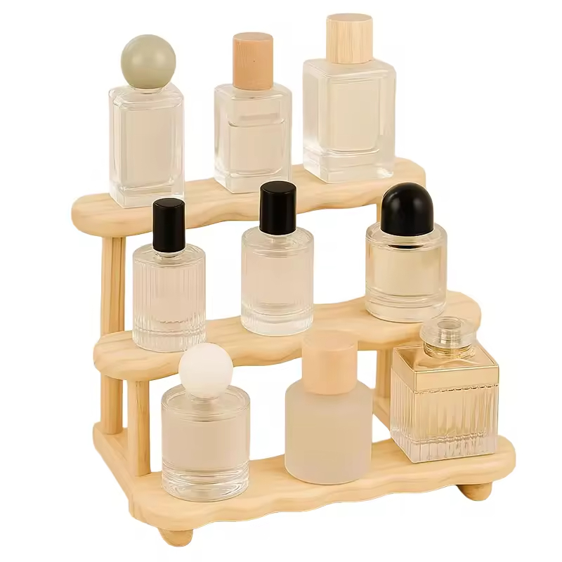 3-Tier Solid Wood Modern Display Shelf Model 20251010 for Home Cafe Use Store Showcase Perfumes Action Figures Black