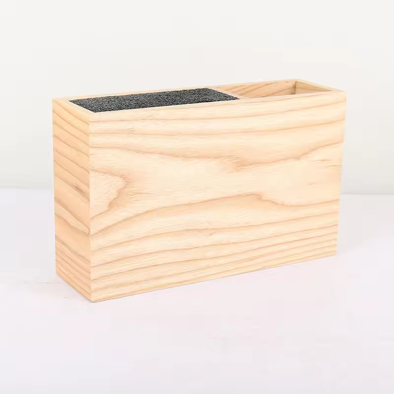 Bamboo Wooden Knife Holder with Blocks & Roll Bags-Modern Home Decor Durable & Space-Saving