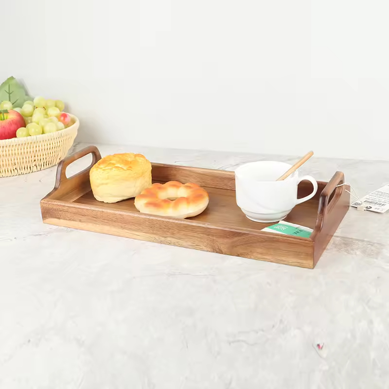 Latest Premium Quality Natural Wood Rectangle Serving Tray Smooth Surface Snacks Tea Drinking Platter for Home Dishes Plates