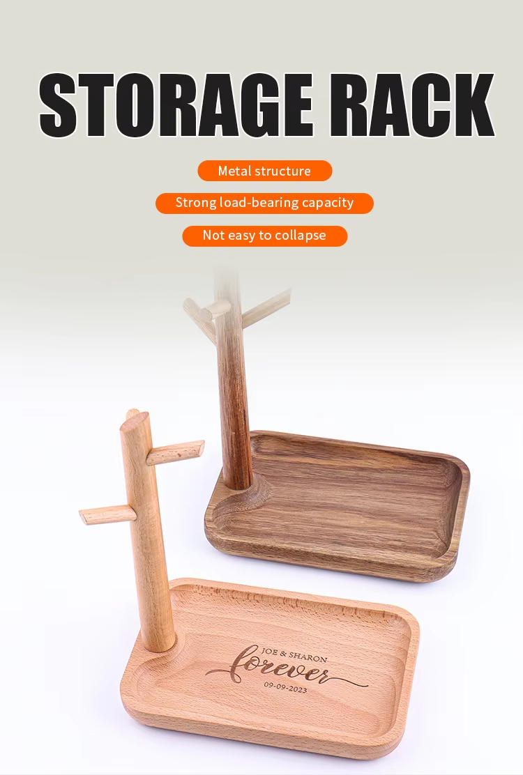 Wooden Jewelry Display Tray Stand with Bamboo Exhibition Display Stand Engraved Desktop Shelf Tree for Porch Storage