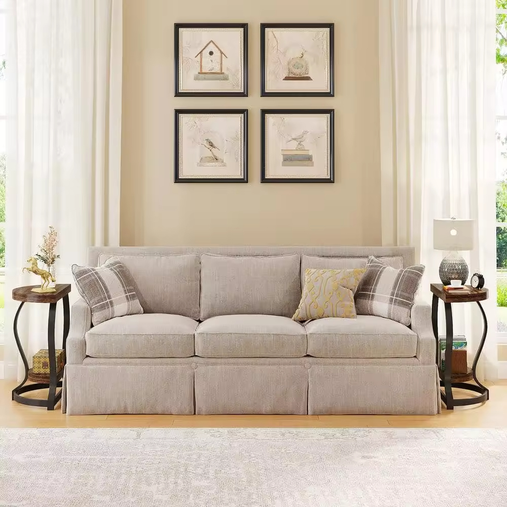 Factory Custom 23.6 in Rustic Brown Semi Circle Wood End Table 2 Tier Sofa Side Table for Living Room