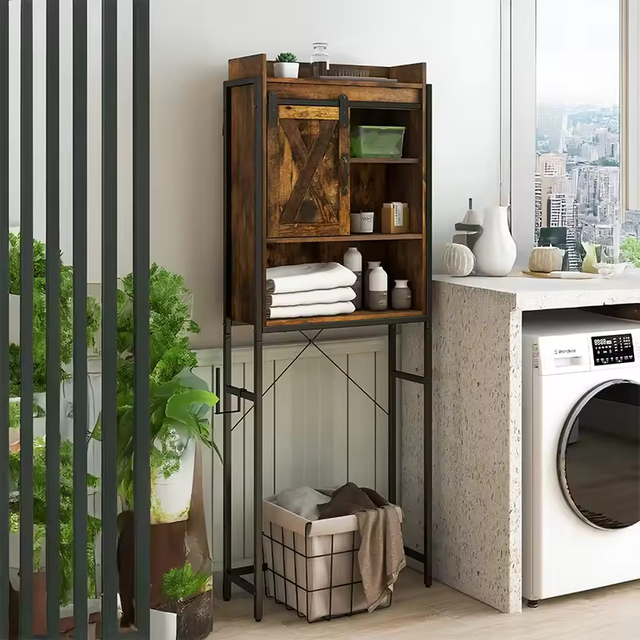 Scalable Length 3-Tier Standing Type Rotating Storage Rack for Wardrobe Living Room Kitchen-Vintage Style Metal Wood Organizer