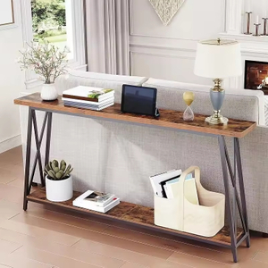 Factory Customizable Contemporary Convertible Console Table Built-in Outlets Solid Wood Metal Construction Living Room Bedroom