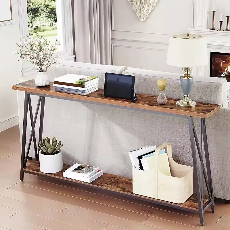Factory Customizable Contemporary Convertible Console Table Built-in Outlets Solid Wood Metal Construction Living Room Bedroom