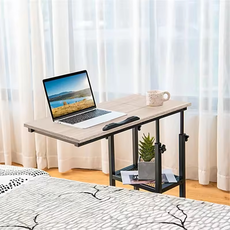 Adjustable Height Mobile C Shaped Console Table Storage Charging Station Rustic Modern Design Living Room Furniture for Home