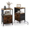 OEM&ODM Convertible Modern Bedroom Nightstand with 2 Drawers Charging Station Wooden and Metal End Table Small Nightstand