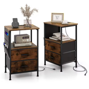 OEM&ODM Convertible Modern Bedroom Nightstand with 2 Drawers Charging Station Wooden and Metal End Table Small Nightstand