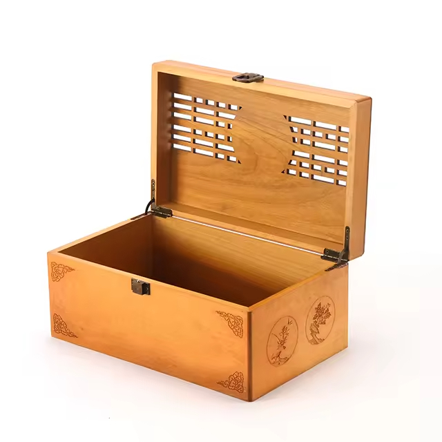 Durable Space-Saving Wooden Hollow Storage Box with Lock Modern Design for Home Decoration Jewelry Organizer