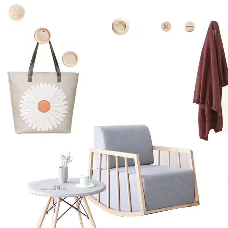 Wooden Ball Creative Magnetic Hook for Living Room Wall Strong Nail-free Hook for Wall Decoration Modern Rectangle