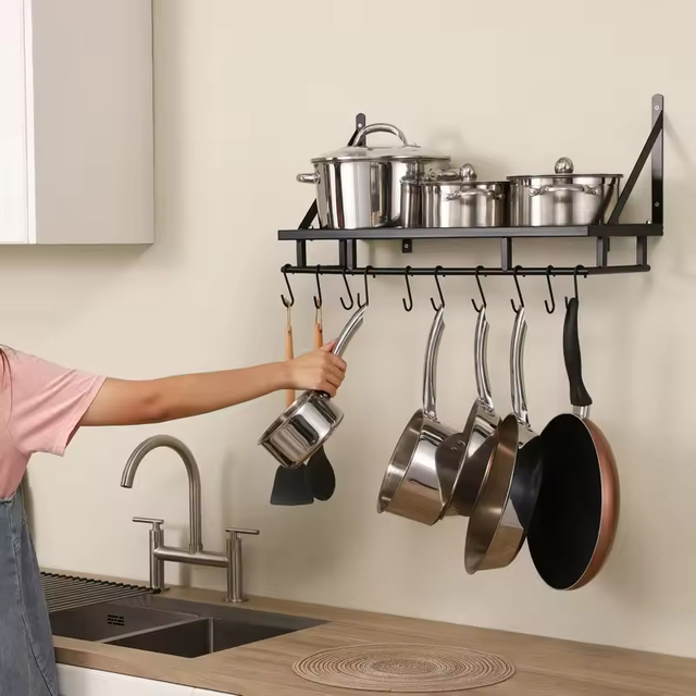 Factory Custom Floor Type Stainless Steel Pot Rack Kitchen 24 Inch Hanging Spice Storage Organizer Hooks Customizable Color